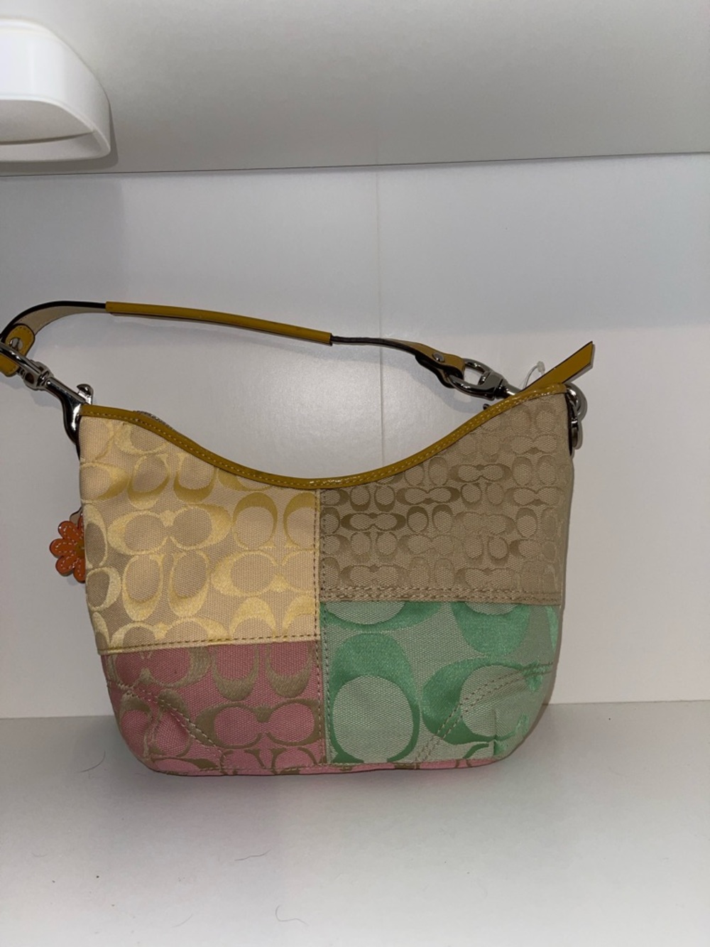 Coach Patchwork Multicolor Shoulder Bag - Beige, Pink & Mint - Picture 3 of 13